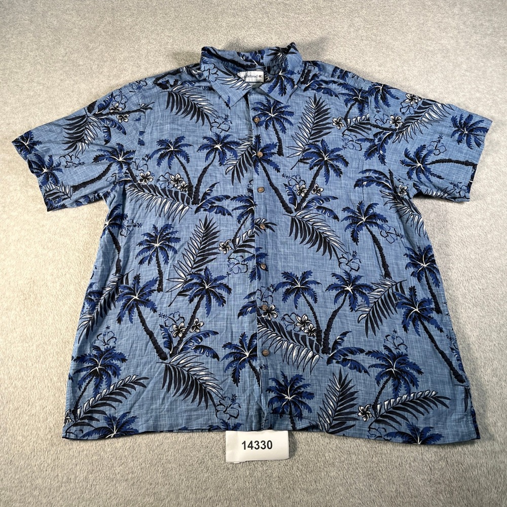 Saddlebred Hawaiian Shirt Mens 2XL Blue Palm Tree Beach Classic Fit Button Up